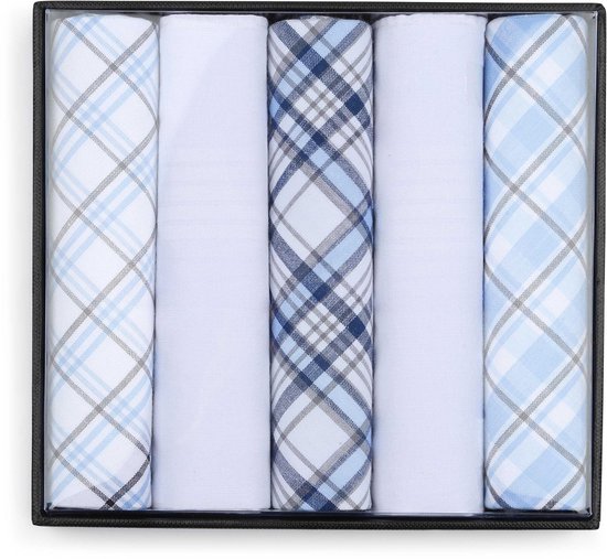 Set de 5 mouchoirs à carreaux Blauw pour homme - 100 % coton - 40 x 40 cm - Coffret cadeau de Luxe