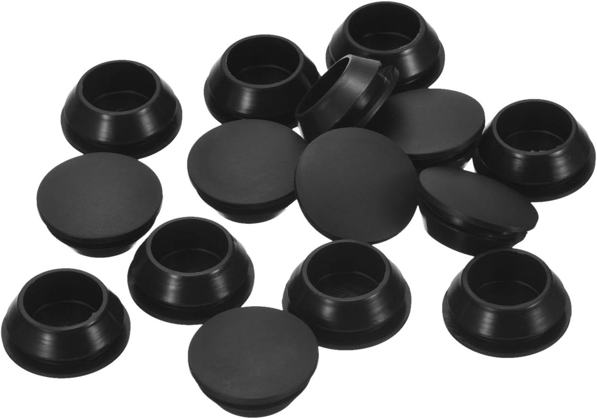 Ronte - Siliconen stoppen voor gatdiameter 18-19 mm - Set van 15 - Waterdichte metalen eindkappen - Zwart - Meubelbescherming