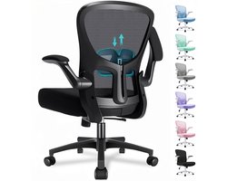Durrafy Bureaustoel - Ergonomische Bureaustoel - Bureaustoelen voor Volwassenen - Office Chair - met Lendensteun & 90° Opklapbare Armleuningen | Verdikt en Verbreed Zitkussen | Hoogteverstelling - Stoel Tot 150kg - Zwart