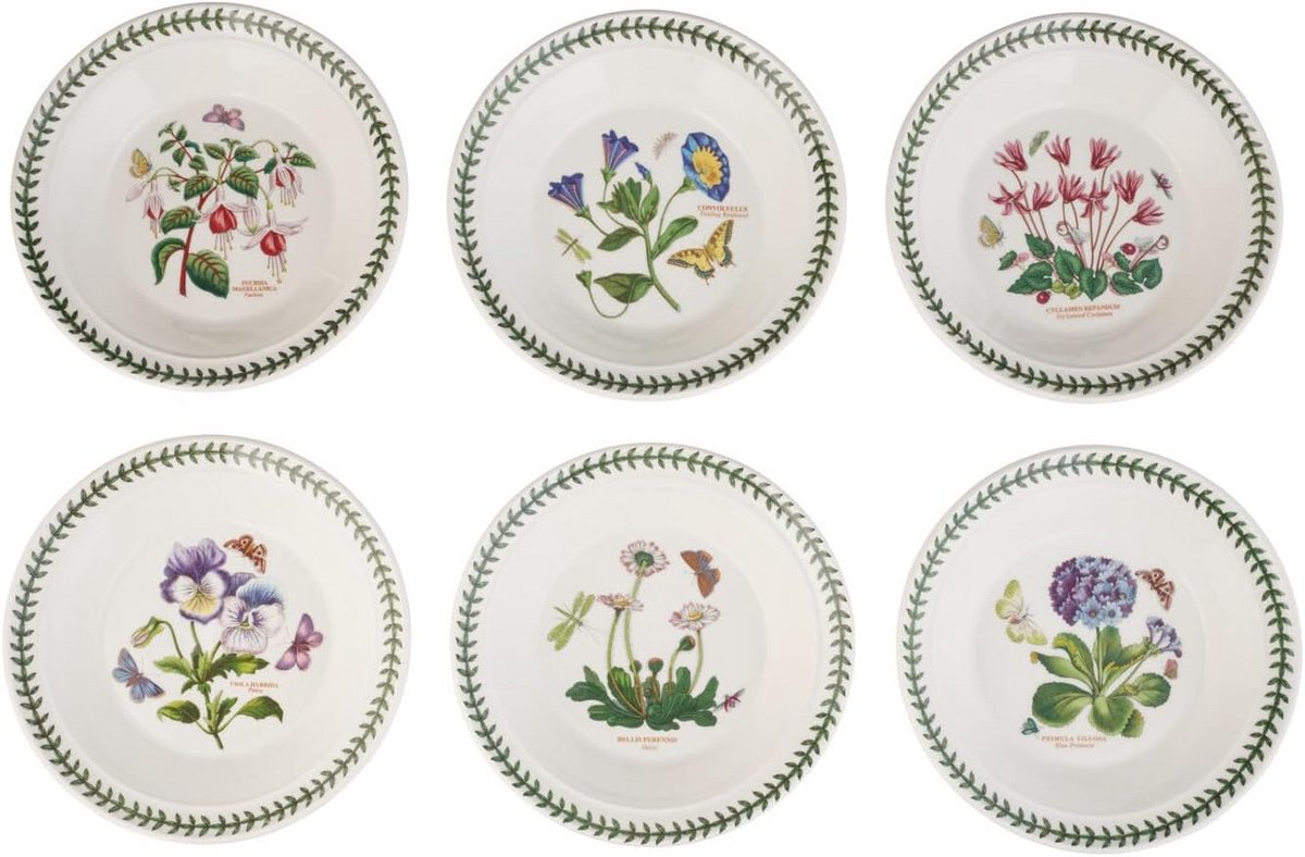 Set van 6 Soepborden 20cm - Botanische Tuin Servies met Diverse Bloemenprints