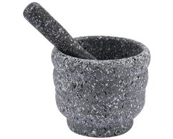 Vijzel met stamper van natuurlijk marmer - Klein formaat (10 cm) - Handmatige marmeren set met mini-molen en stokje