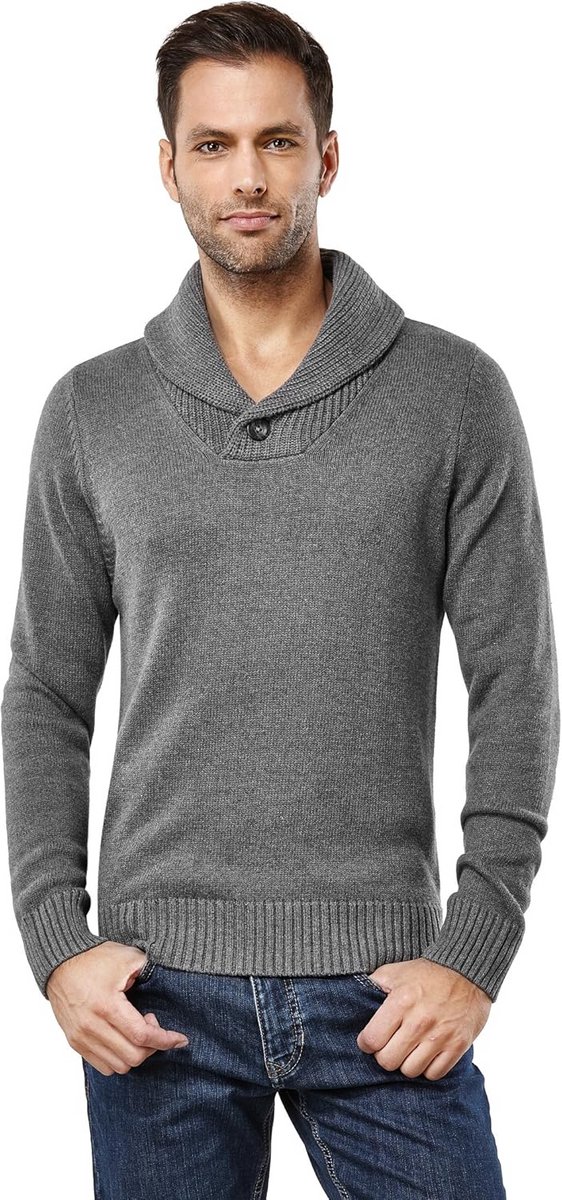 Herentrui met sjaalkraag, slim fit, grof gebreid, warm, elegant, voor business of casual
