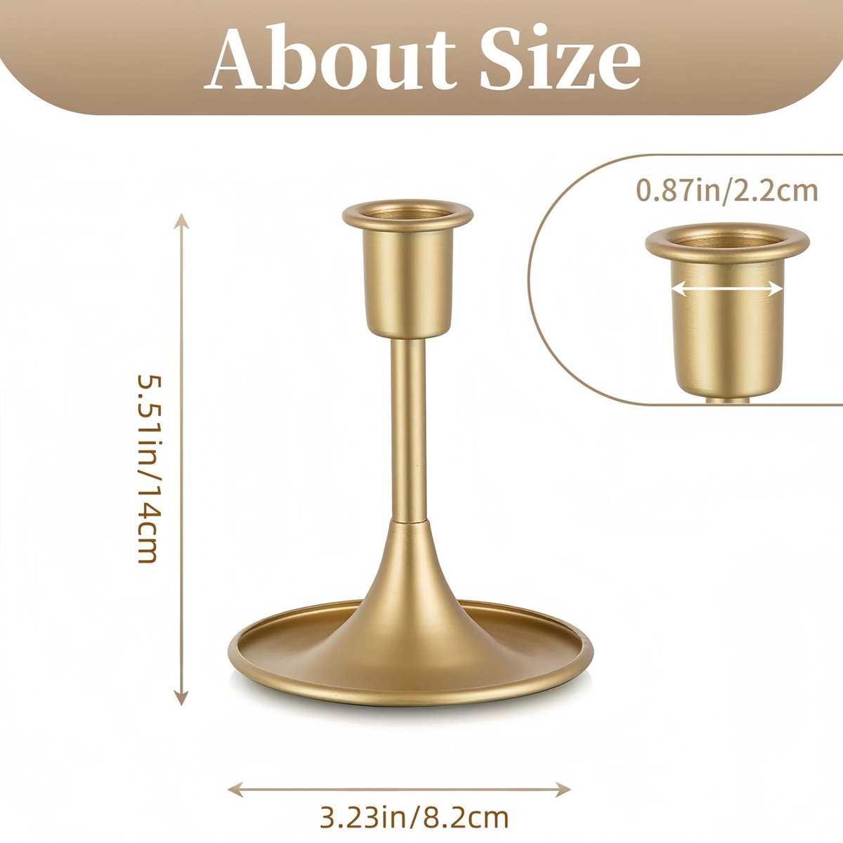 1 kandelaar kegelvormige kandelaar, gouden kaarsenhouder, geschikt als middelpunt voor eettafels, bruiloften, feestdagen, kerst schoorsteen decoratie of huisdecoratie (exclusief kaarsen), 8,2*14 cm