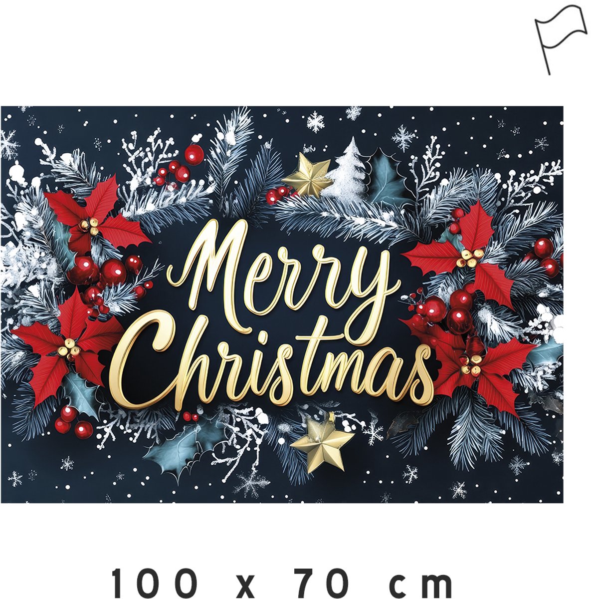 Vlag/ Gevelvlag | "Merry Christmas & A happy New Year" | 100 x 70 cm | Kerstmis | Groen | Mastvlag | Kerst | Kerstwensen | Decoratie | Eindejaar | Kerstdecoratie | 1 stuk