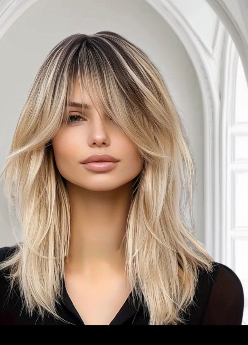 Markeer Blond Dames Dames pruik – 50 cm – Hittebestendig Synthetisch steil Haar – Frazimashop – Kort Model met Pony –wasbaar- Europees en Amerikaans