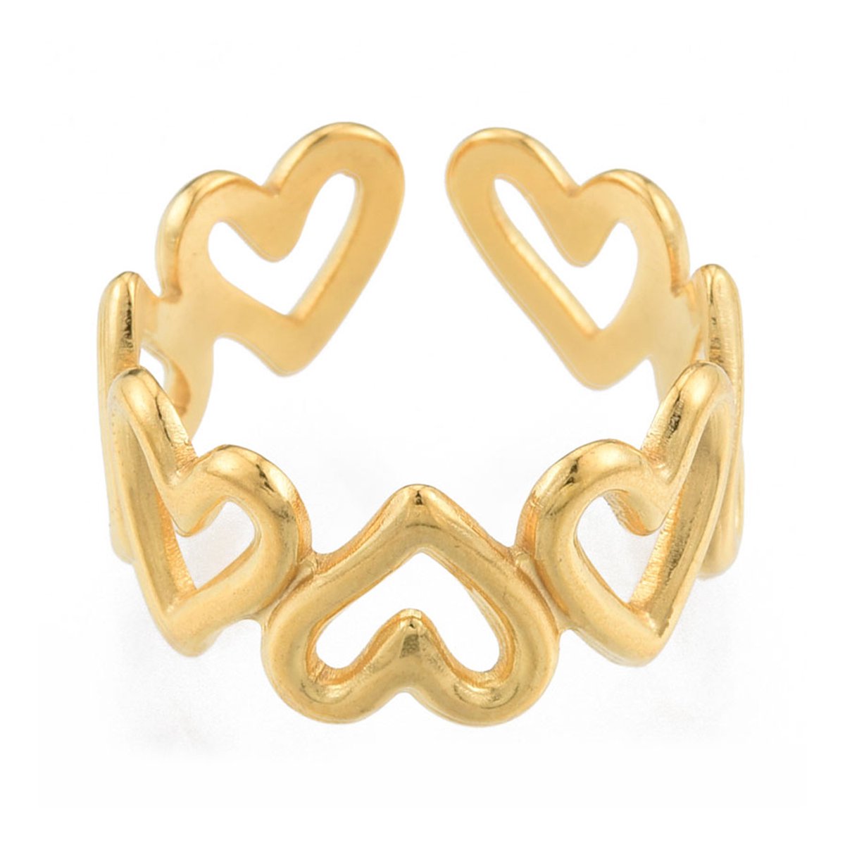 LOUIZ Open Hartjes Ring Follow the love - BFF Cadeau - Cadeau Tienermeiden - Verstelbare Ring met Hartjes - Stainless Steel Hypoallergeen en Waterproof - One Size fits All