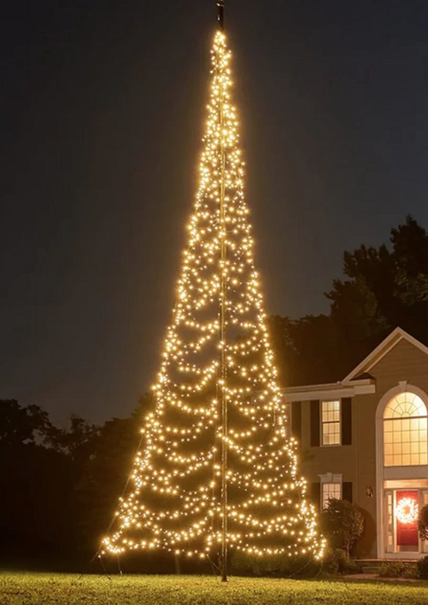 Lumedi 1600 - 8 meter - LED Kerstboom Buiten - Vlaggenmast Verlichting - 1600 Warm Wit Led Lampjes – Afstandsbediening - Kerstverlichting