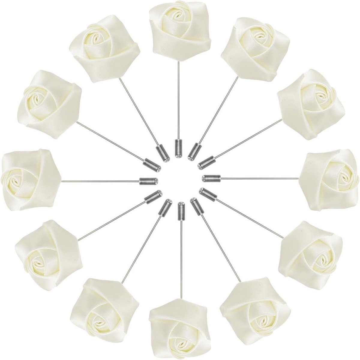 Ronte - Broches bruidegom roos boutonnière 12 stuks voor heren - huwelijksceremonie jubileum formeel diner - feest - wit crème.
