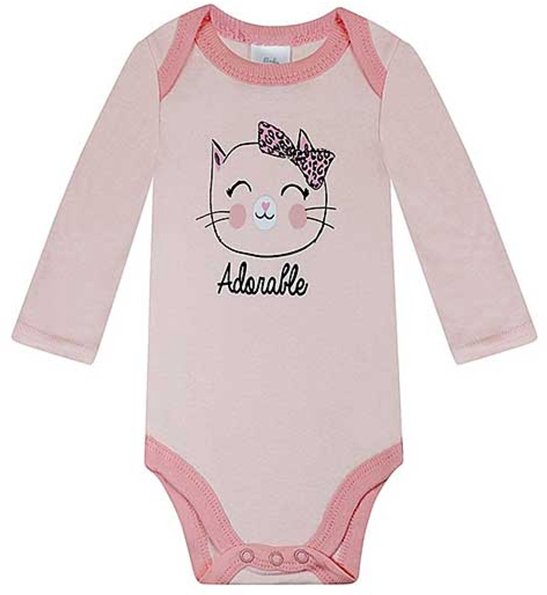 Romper lange mouw Poes - Roze/Zwart/Wit - Baby Kiss - Maat 50/56