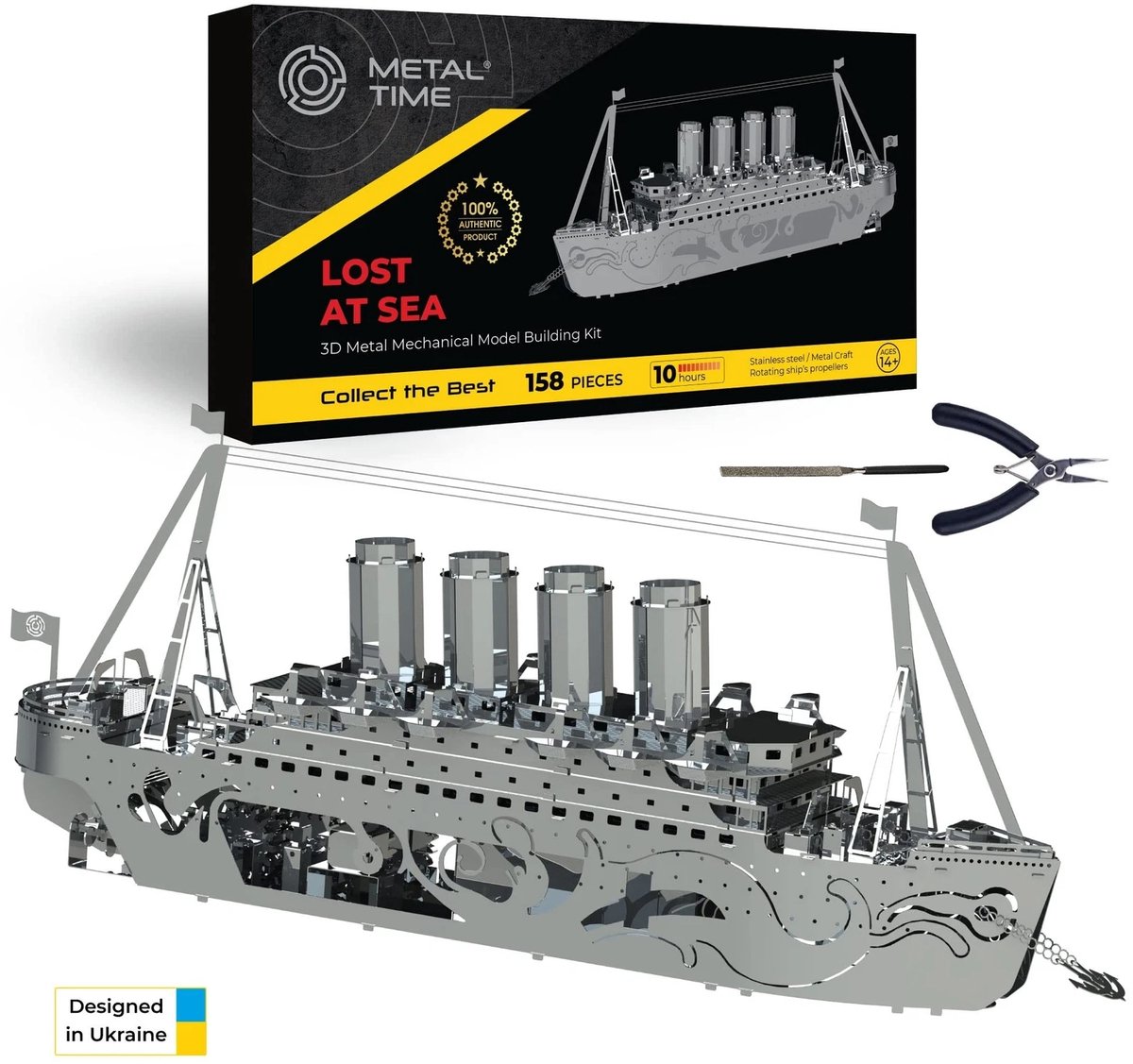 METALTIME 3D Titanic Lost at Sea schaalmodel van roestvrij staal. Gepatenteerde technologie. Handgemaakte creaties | Unieke decoratie en verzamelobject | Doe-het-zelf bouwpakket