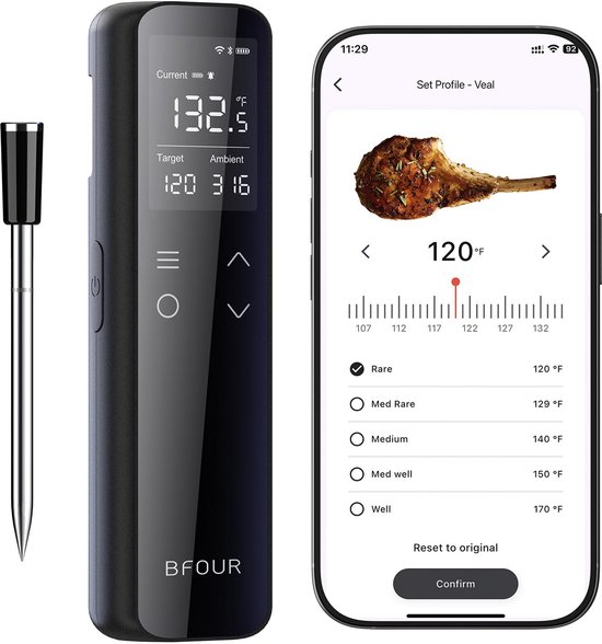 De draadloze slimme vleesthermometer met 200 m bereik draadloze Bluetooth grillthermometer IP68 vleesthermometer met LCD-verbeterde intelligente