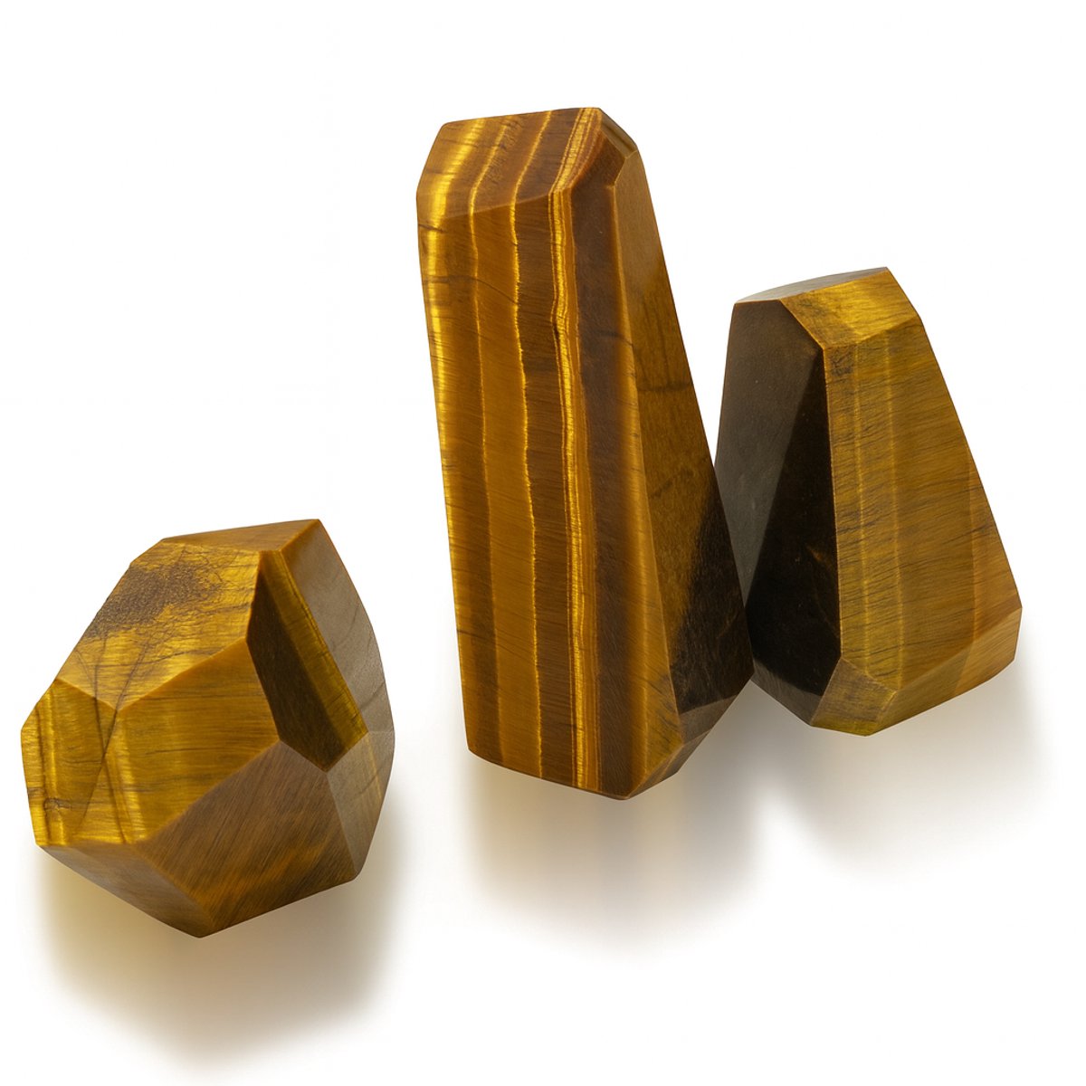 S4H Premium Tijgeroog Gold – 3 Gepolijste Edelsteenstukken (106 + 106 + 128 gram) | Krachtsteen voor Bescherming & Zelfvertrouwen