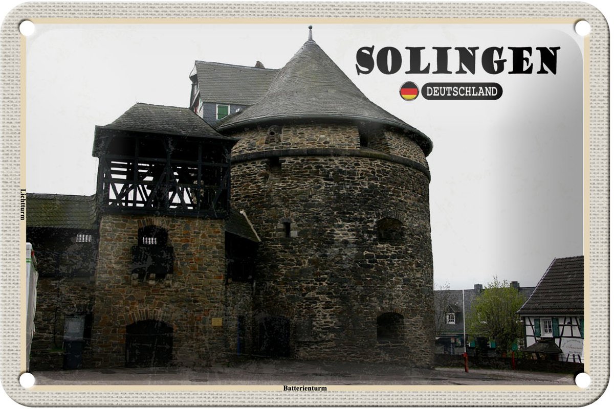 Blechschild Städte Solingen Batterieturm Deko 18x12cm Schild