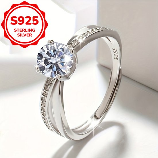 Sjika - Bague en Argent Sterling 925 pour Femmes – Taille Unique - Bague de Fiançailles Zircone Classique – Intemporelle & Luxe - Cadeau pour elle