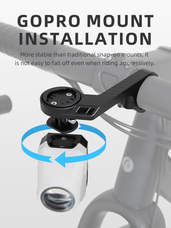 Cyclami Fietslamp LED - Inclusief Stuurhouder - Fietsverlichting - 1600 Lumen - USB-C Oplaadbaar - Aluminium - Waterbestendig - Anti-verblindend - Met Navigatiehouder & GoPro-mount - Inclusief Afstandsbediening — afbeelding 5