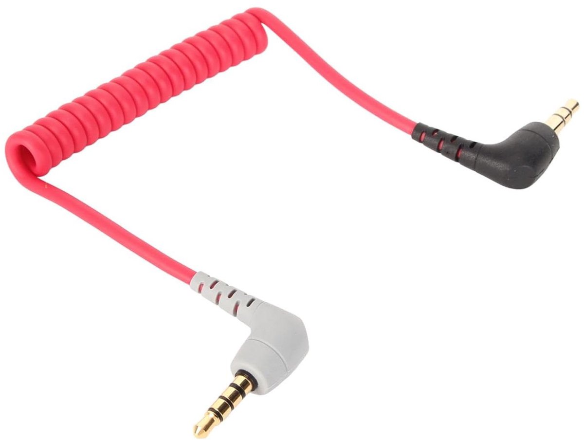 TRS naar TRRS microfoon-patchkabel met haakse pluggen voor videomicrofoon.