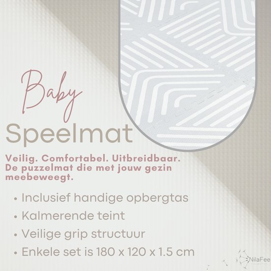NilaFee™ - Speelmat - Foam - Baby - Speelkleed - Kruipmat - 180 x 120 x 1.5 cm - Puzzelmat - Opbergtas -Geometry Grijs van NilaFee® — afbeelding 4