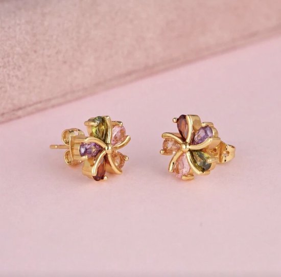Vibe - fleur colorée - bouton d'oreille doré - bijou - cadeau - X mas