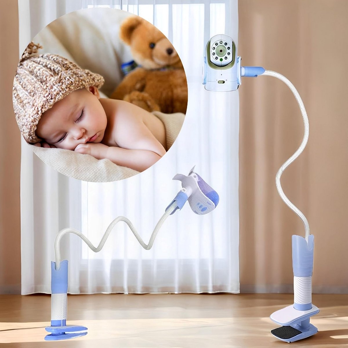 Babyfoon Standaard - Monitor Houder - Baby Observatie - Flexibele Arm - 95 cm Lengte - Blauw