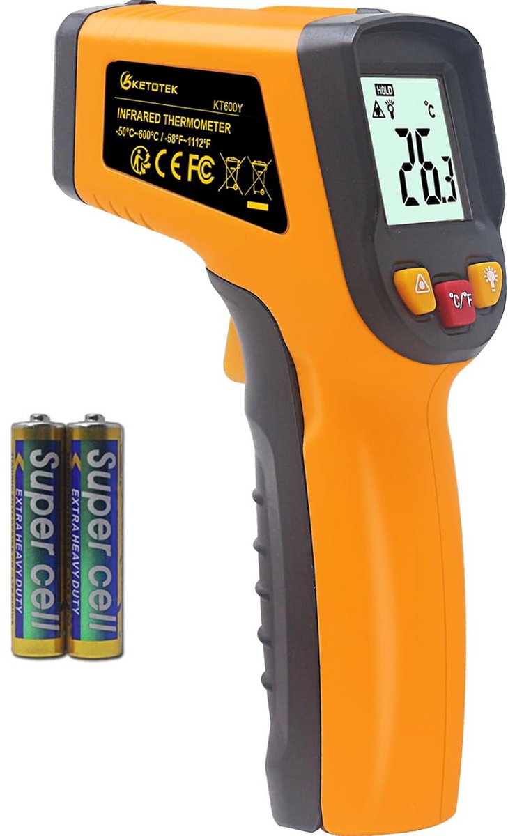 Contactloze Infrarood Laserthermometer voor Voedsel, Pizzaoven en Industrieel Gebruik -50 tot 600 ℃