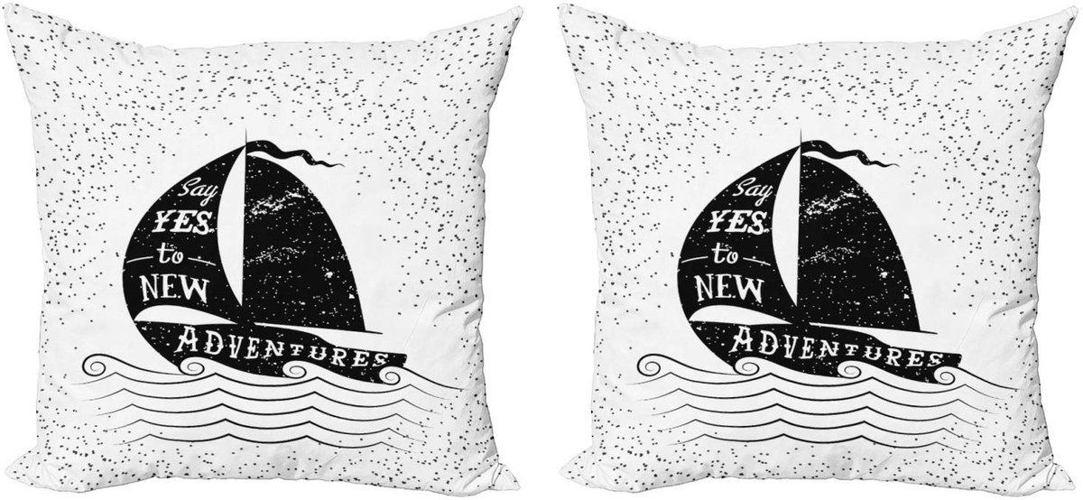 ABAKUHAUS Avontuur Kussenhoes Set – 2x40x40 cm – Dubbelzijdig – Zwart-Wit Wit Zwart