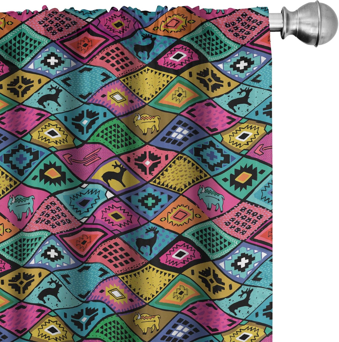 ABAKUHAUS Gordijnset Boho patchwork 2x75x175 cm – verduisterend Mehrfarbig