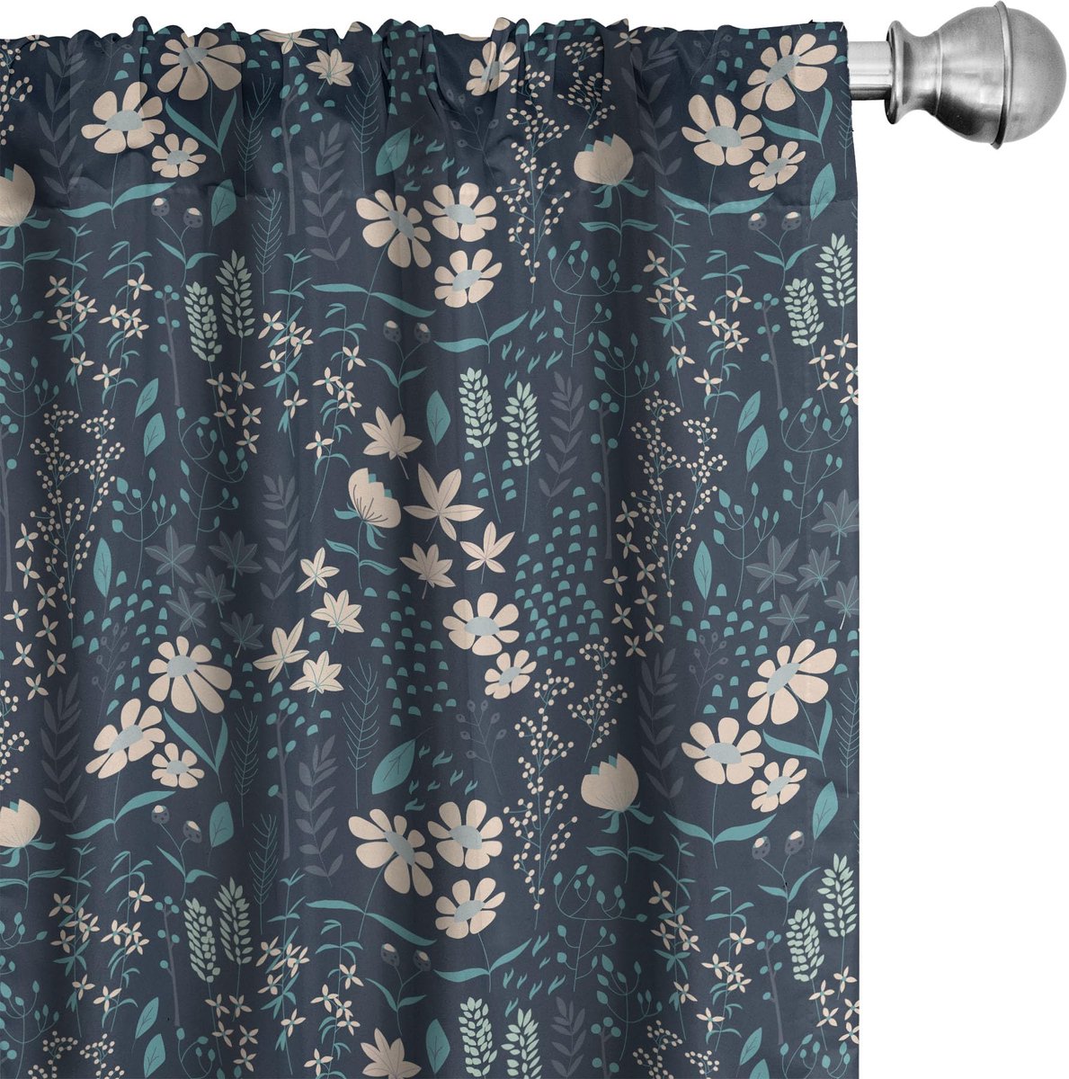 ABAKUHAUS Bloemen gordijnen 2x75x225 cm – Microvezel – petrolblauw Petrol Blau