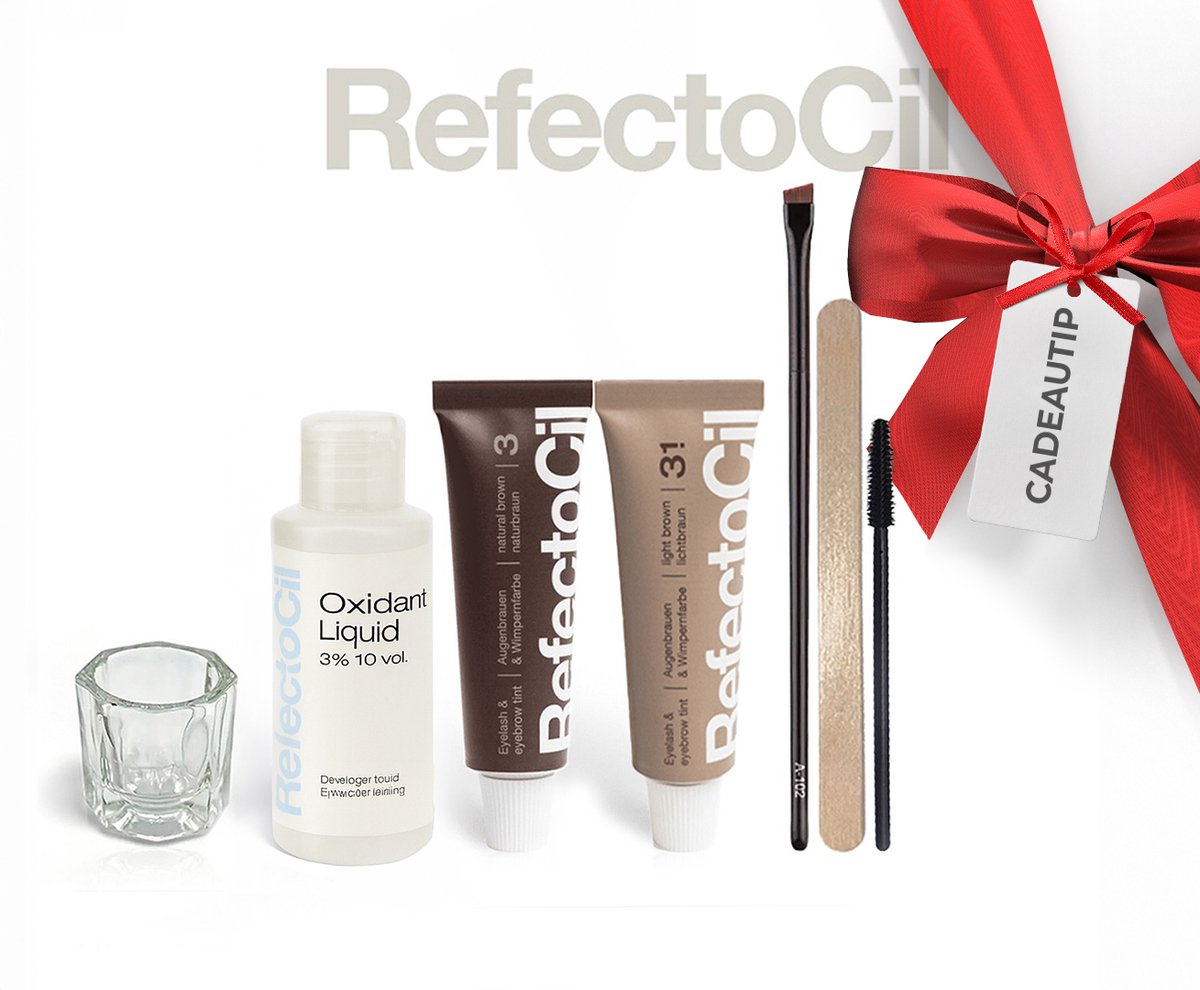 RefectoCil Volledige Kit - 2 stuks (nr. 3 Natuurbruin & nr. 3.1 Lichtbruin) + 100ml Oxidant + Dap en Dish + Wenkbrauwborstel & Penseel