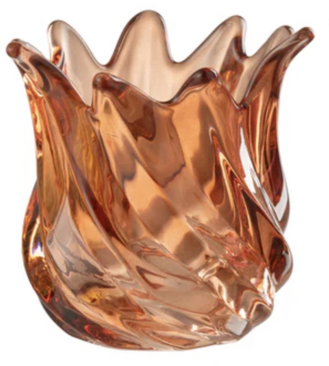 Glazen Waxinelichthouder – Oranje – Golvend Design - 9,3 cm