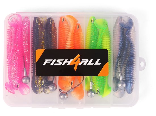 Fish4all Ribbed Softbait & Jighead Box (20pcs) - Shad van Merkloos — afbeelding 4
