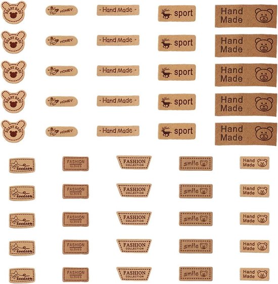 50 stuks handgemaakte labels om op te naaien, haken met gaten