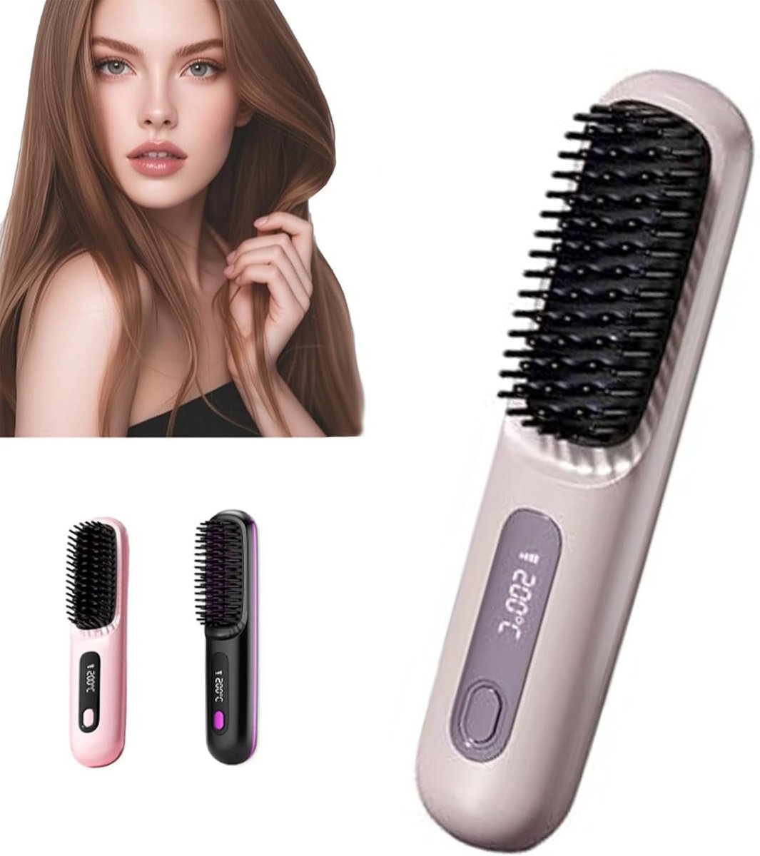 Multistylers - Draadloze styler - Stijlborstel - 3 temperatuurinstellingen - met lcd-scherm - Oplaadbaar - lichtgewicht en draagbaar - Gemakkelijk mee te nemen - Paars