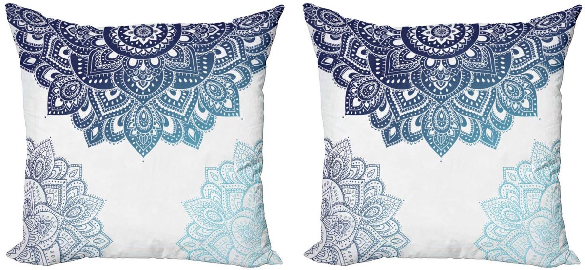 ABAKUHAUS Flora Kussenhoes – 2x45x45 cm – Dubbelzijdig – Lichtblauw/Donkerblauw Blassblauw