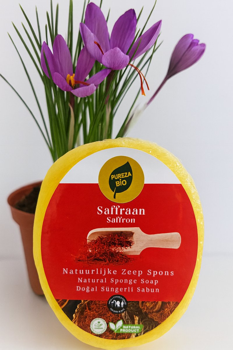 Saffraan / Zeep Spons / Sponge Soap / Biologisch en handgemaakt (Voor gezicht en lichaam)
