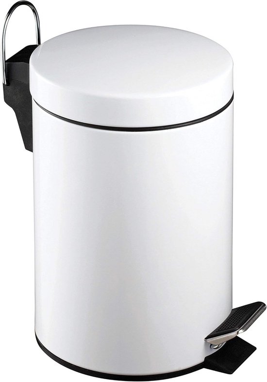 Beldray Pedaalemmer voor badkamer, 5 liter, kleine wc-afvalemmer met softclose-deksel, sanitaire D-vormige afvalemmer voor slaapkamer, kantoor, keuken, afwerking