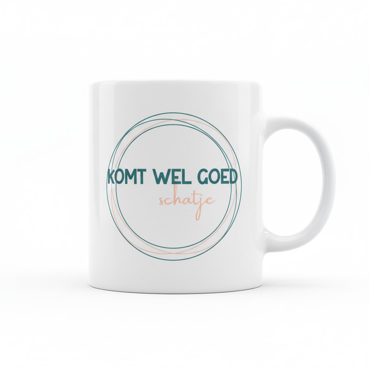 Motiverende Tekst Mok 330 ml – “Komt Wel Goed Schatje” Positieve Koffie- & Theebeker Cadeau