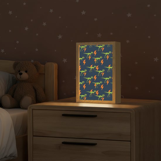 Nachtlampje 20x30 cm - Kinder lampje - Bliksemschichten - Oranje - Dinosaurussen - Tafellamp kinderkamer - Slaapkamer lamp - Bedlamp kinderen - Kinderlampje stopcontact - Wandlamp babykamer - Nachtlampjes van OnlyWow — afbeelding 2