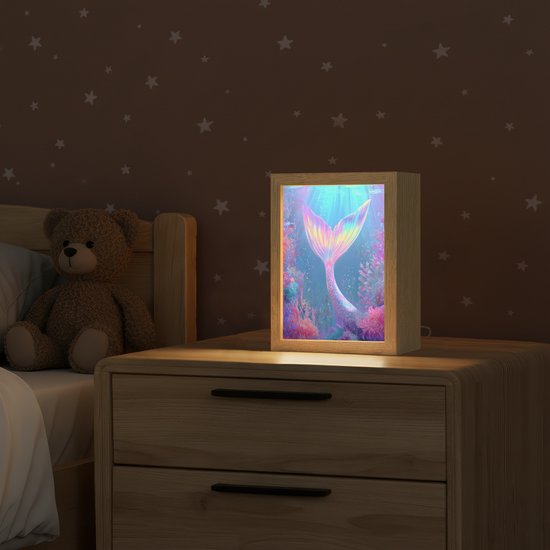 Nachtlampje 15x20 cm - Kinder lamp - Zeemeerminnenstaart - Koraal - Water - Tafellamp kinderkamer - Slaapkamer lamp - Bedlamp kinderen - Kinderlampje stopcontact - Wandlamp babykamer - Nachtlampjes van Merkloos — afbeelding 2