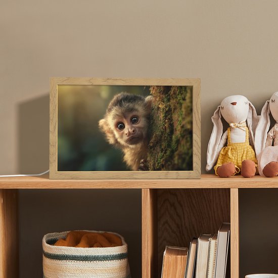 Nachtlampje 30x20 cm - Kinder lampje - Aap - Boomstronk - Bruin - Tafellamp kinderkamer - Slaapkamer lamp - Bedlamp kinderen - Kinderlampje stopcontact - Wandlamp babykamer - Nachtlampjes van Merkloos — afbeelding 3