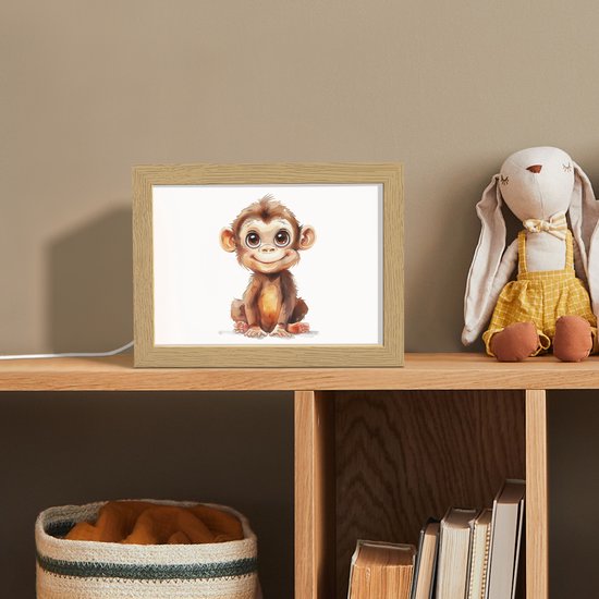 Nachtlampje 20x15 cm - Kinder lampje - Aap - Baby - Jungle dieren - Tafellamp kinderkamer - Slaapkamer lamp - Bedlamp kinderen - Kinderlampje stopcontact - Wandlamp babykamer - Nachtlampjes van OnlyWow — afbeelding 3