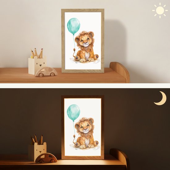 Nachtlampje 20x30 cm - Kinder lamp - Leeuw - Baby dier - Blauwe ballon - Tafellamp kinderkamer - Slaapkamer lamp - Bedlamp kinderen - Kinderlampje stopcontact - Wandlamp babykamer - Nachtlampjes van QAZQA — afbeelding 4