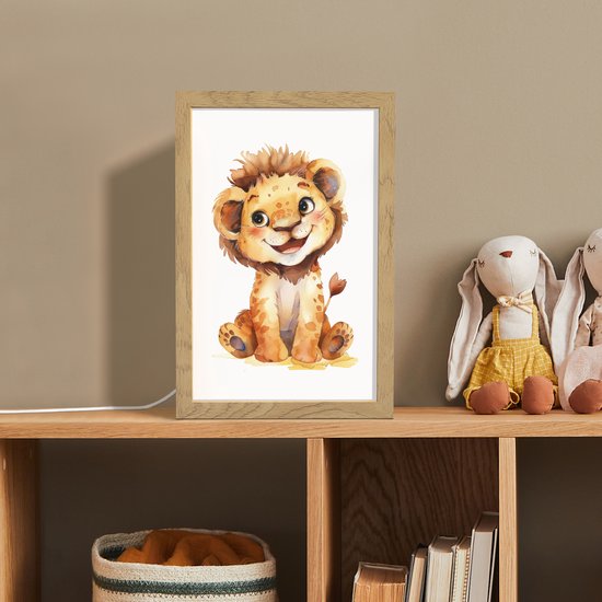 Nachtlampje 20x30 cm - Kinder lamp - Leeuw - Baby dier - Tafellamp kinderkamer - Slaapkamer lamp - Bedlamp kinderen - Kinderlampje stopcontact - Wandlamp babykamer - Nachtlampjes van Merkloos — afbeelding 3