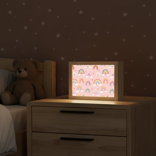 Nachtlampje 20x15 cm - Kinder lamp - Regenboog - Patroon - Pastel - Tafellamp kinderkamer - Slaapkamer lamp - Bedlamp kinderen - Kinderlampje stopcontact - Wandlamp babykamer - Nachtlampjes van Merkloos — afbeelding 2
