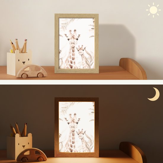 Nachtlampje 15x20 cm - Kinder lamp - Giraffe - Jungle - Bruin - Kinderen - Tafellamp kinderkamer - Slaapkamer lamp - Bedlamp kinderen - Kinderlampje stopcontact - Wandlamp babykamer - Nachtlampjes van Merkloos — afbeelding 4