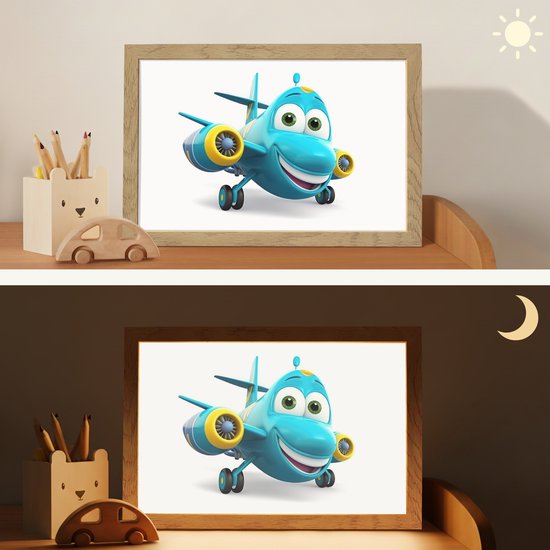 Nachtlampje 30x20 cm - Kinder lamp - Vliegtuig - Blauw - Kinderen - Jongens - Tafellamp kinderkamer - Slaapkamer lamp - Bedlamp kinderen - Kinderlampje stopcontact - Wandlamp babykamer - Nachtlampjes van Merkloos — afbeelding 4