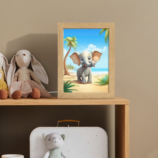 Nachtlampje 15x20 cm - Kinder lamp - Olifant - Strand - Dieren - Meisjes - Kind - Tafellamp kinderkamer - Slaapkamer lamp - Bedlamp kinderen - Kinderlampje stopcontact - Wandlamp babykamer - Nachtlampjes van Merkloos — afbeelding 3