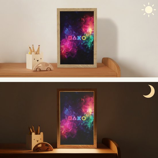 Nachtlampje 20x30 cm - Kinder lampje - Playstation - Kleurrijk - Abstract - Neon - Tafellamp kinderkamer - Slaapkamer lamp - Bedlamp kinderen - Kinderlampje stopcontact - Wandlamp babykamer - Nachtlampjes van OnlyWow — afbeelding 4