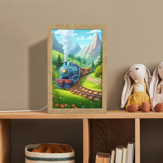 Nachtlampje 20x30 cm - Kinder lamp - Trein - Bloemen - Kinderen - Natuur - Tafellamp kinderkamer - Slaapkamer lamp - Bedlamp kinderen - Kinderlampje stopcontact - Wandlamp babykamer - Nachtlampjes van Merkloos — afbeelding 3