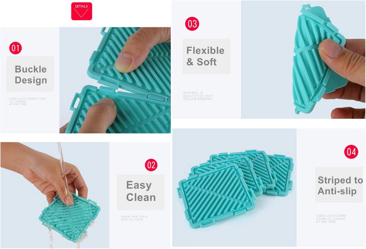 Set van 12 Flexibele Antislip Siliconen Onderzetters 7,5 cm in Diameter