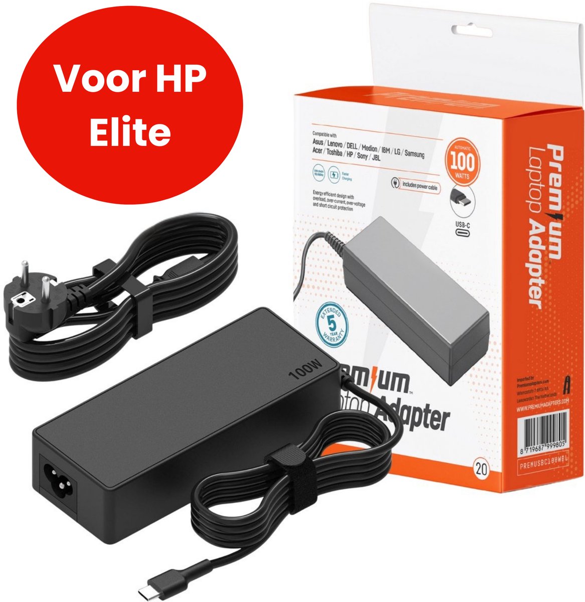 100W USB-C Laptop oplader voor HP Elite – Alle modellen vanaf 2019 – Kabel + Adapter